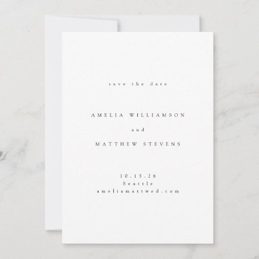 Minimalistisch traditioneel stijlvol typografisch save the date (Voorkant)