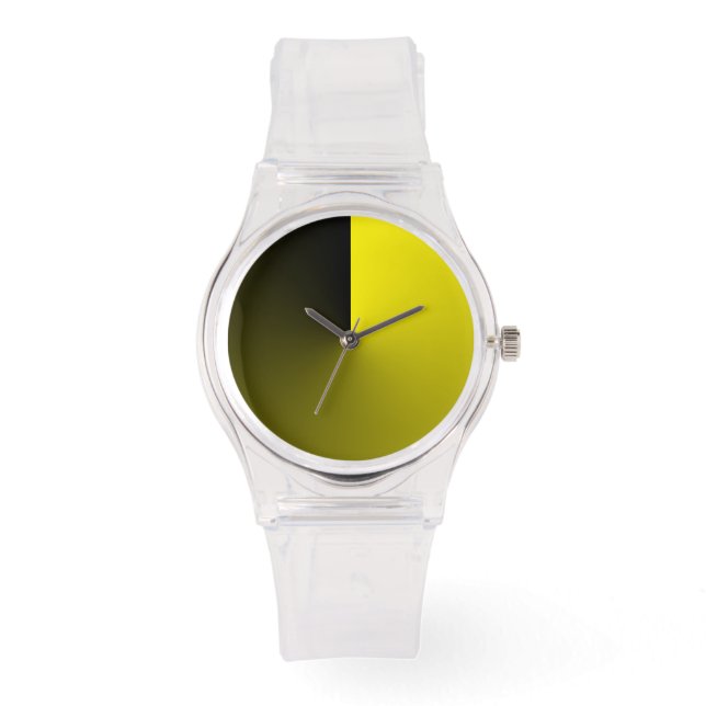 Minimalistisch transparant met zwarte en gele wijz horloge (Voorkant)