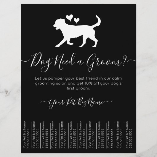 Minimalistisch Trendy Black en White Dog Grooming Flyer (Voorkant)