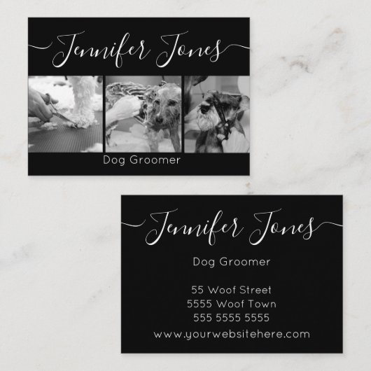 Minimalistisch Trendy Black en White Dog Grooming Visitekaartje (Voorkant / Achterkant)
