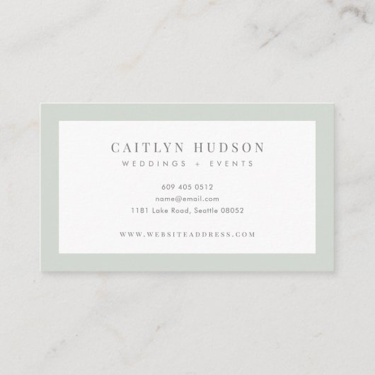 Minimalistisch Trendy Elegant Sage Green White Pal Visitekaartje (Achterkant)