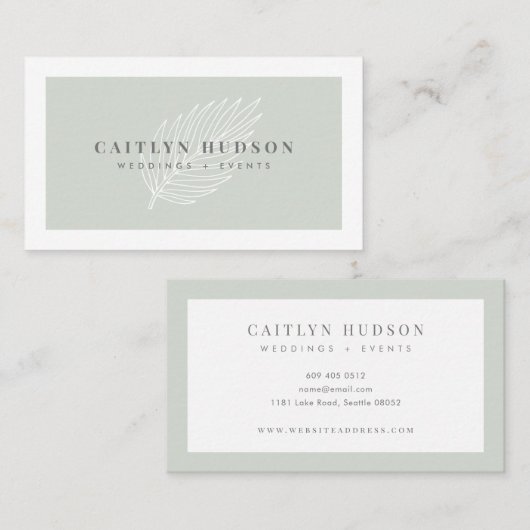Minimalistisch Trendy Elegant Sage Green White Pal Visitekaartje (Voorkant / Achterkant)