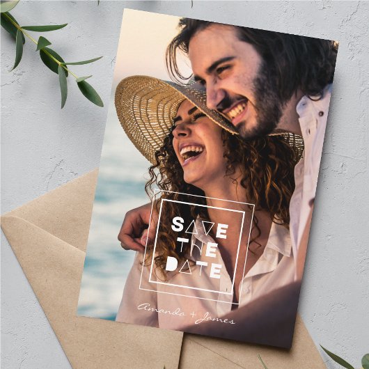 Minimalistisch Trendy Romantic Photo Couple Save The Date