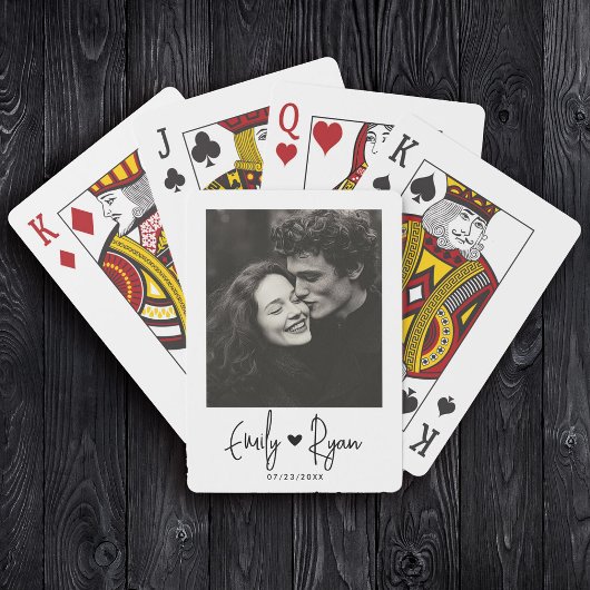 Minimalistisch Trendy Script Paar Foto Hart Aangep Pokerkaarten