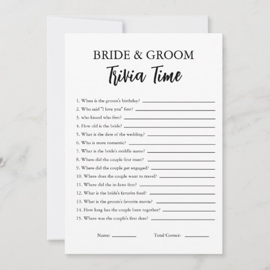 Minimalistisch Trivia spel voor bruid en bruidegom Kaart (Voorkant)