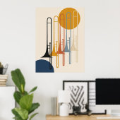 Minimalistisch Trombone Ensemble | Midden-Eeuws Mo Poster (Thuiskantoor)