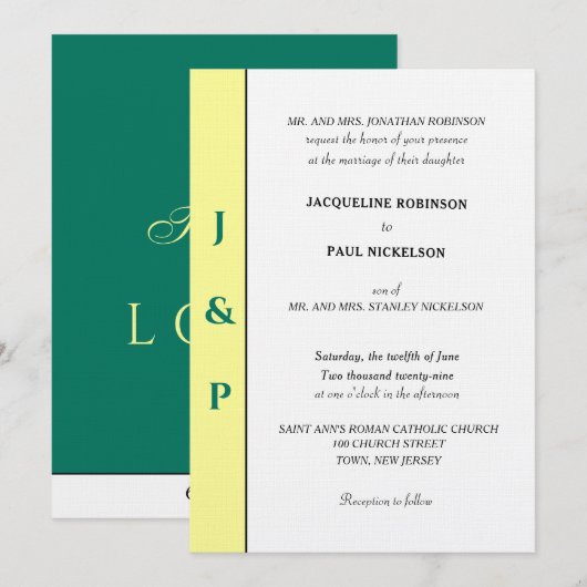 Minimalistisch tropisch geel groen monogram kaart (Voorkant / Achterkant)