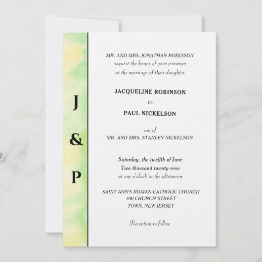 Minimalistisch tropisch groen geel monogram kaart (Voorkant)