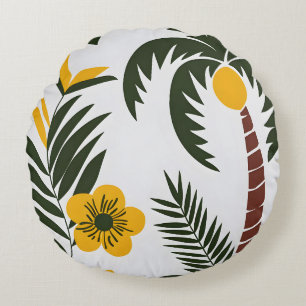 Minimalistisch tropisch palm- en bloemenpatroon rond kussen