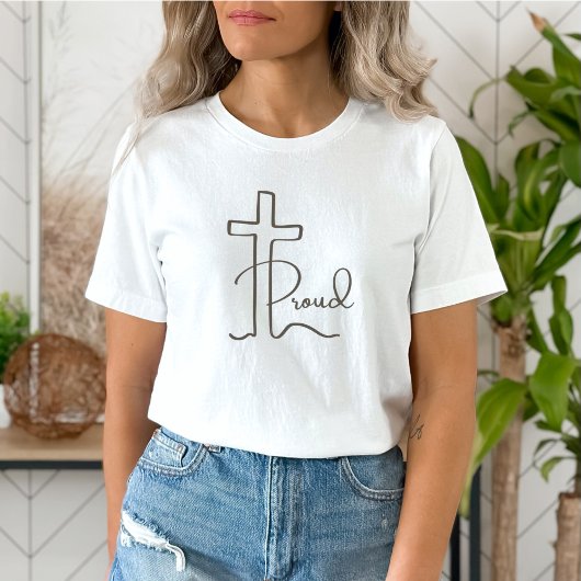 Minimalistisch Trots Christelijk Cross Script Ligh T-shirt