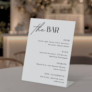 Minimalistisch trouwbarmenu reclamebord met voetstuk