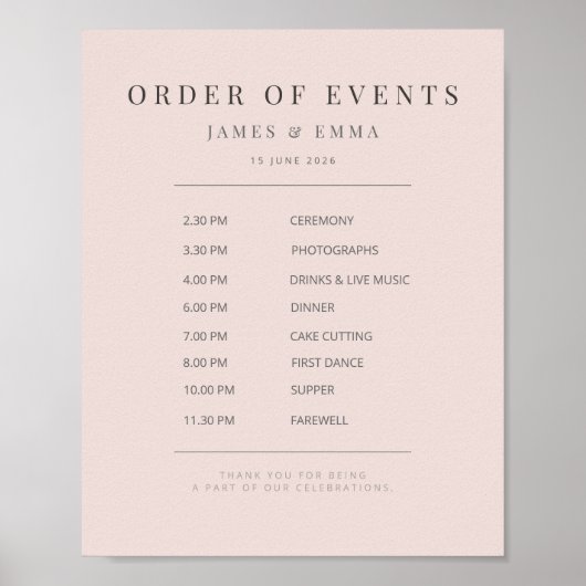Minimalistisch trouwbord | Warm roze Poster (Voorkant)