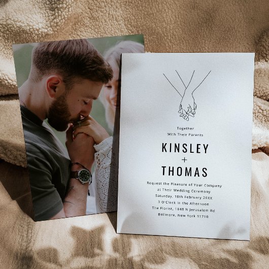Minimalistisch Trouwduo Hand in Hand Kaart