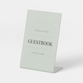 Minimalistisch trouwgastenboek Bleek Saliegroen Reclamebord Met Voetstuk