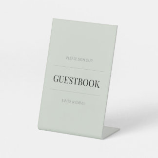 Minimalistisch trouwgastenboek Bleek Saliegroen Reclamebord Met Voetstuk