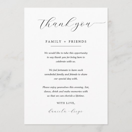 Minimalistisch trouwmenu en bedankkaart menu (Achterkant)