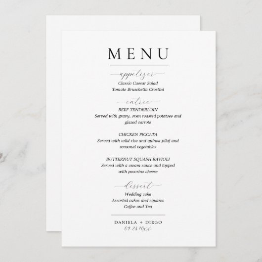 Minimalistisch trouwmenu en bedankkaart menu (Voorkant / Achterkant)