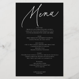 Minimalistisch trouwmenu in kalligrafie zwart