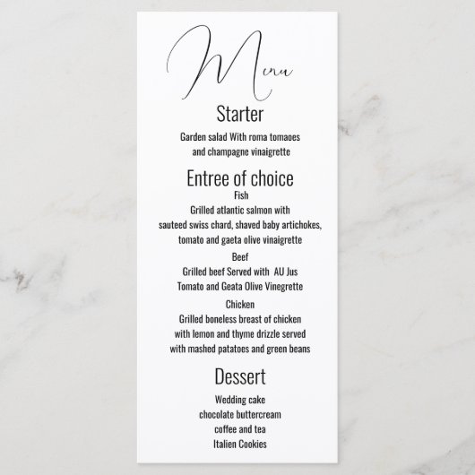 Minimalistisch trouwmenu, Modern, script Menu (Voorkant)