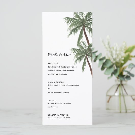 Minimalistisch trouwmenu van palmbomen menu (Staand voorkant)