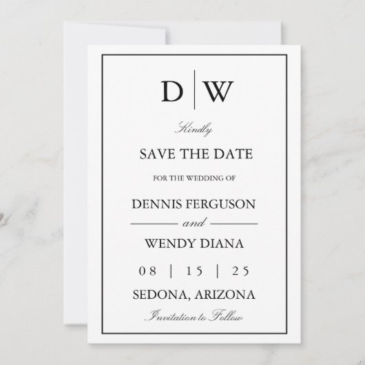 Minimalistisch Trouwmonogram Save The Date (Voorkant)