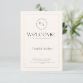 Minimalistisch trouwontvangstbord – Ronde monogram (Staand voorkant)