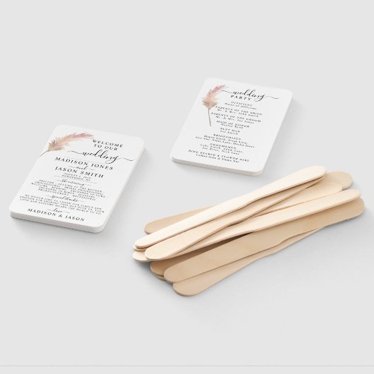 Minimalistisch Trouwprogramma met Blush Pampas Gra Handwaaier (Niet-gemonteerd)