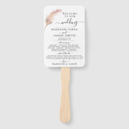 Minimalistisch Trouwprogramma met Blush Pampas Gra Handwaaier