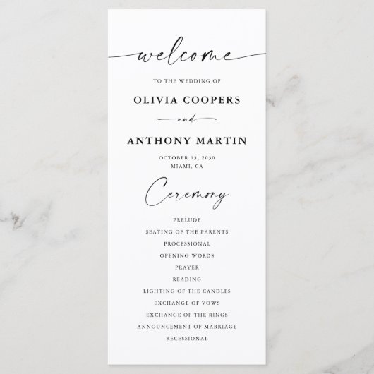 Minimalistisch trouwprogramma programmakaart (Voorkant)