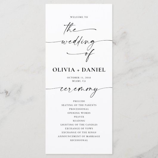 Minimalistisch trouwprogramma programmakaart (Voorkant)