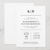 Minimalistisch Trouwuitnodiging met Monogram Kaart (Voorkant / Achterkant)