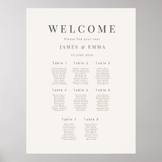 Minimalistisch Trouwzaalplan (8) Warm Wit Poster (Voorkant)