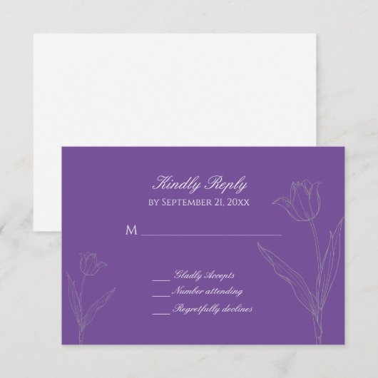 Minimalistisch Tulp Wedding met lavendel en grijs RSVP Kaartje (Voorkant / Achterkant)
