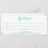 Minimalistisch Turquoise Aqua Modern cadeaubon (Voorkant / Achterkant)