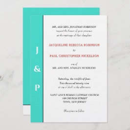 Minimalistisch turquoise koraalmonogram kaart