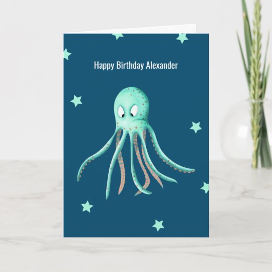 Minimalistisch Turquoise Octopus Persoonlijke verj Kaart (Voorkant)