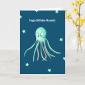 Minimalistisch Turquoise Octopus Persoonlijke verj Kaart (Gele Bloem)