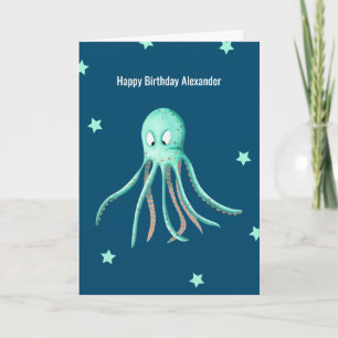 Minimalistisch Turquoise Octopus Persoonlijke verj Kaart