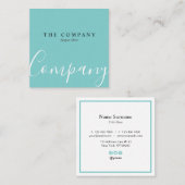 Minimalistisch Turquoise Typo Square Visitekaartje (Voorkant / Achterkant)