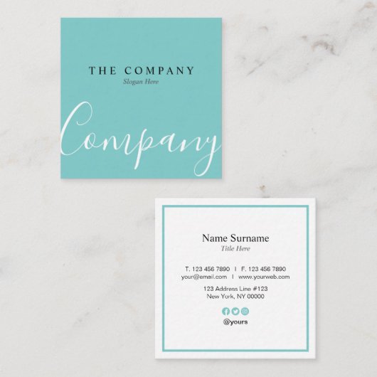 Minimalistisch Turquoise Typo Square Visitekaartje (Voorkant / Achterkant)