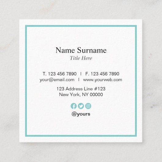 Minimalistisch Turquoise Typo Square Visitekaartje (Achterkant)