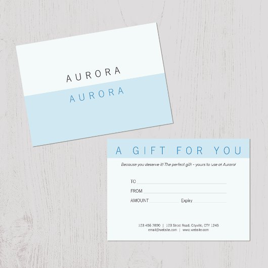 Minimalistisch tweetonig blauw cadeaubon visitekaartje