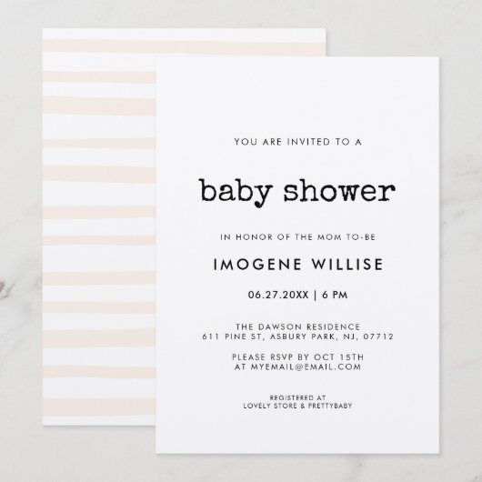 minimalistisch typemachine Baby shower Kaart (Voorkant / Achterkant)