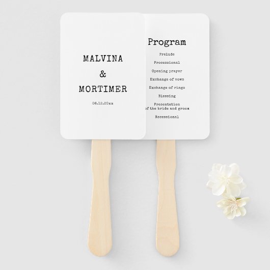 minimalistisch typemachine bruiloft programma handwaaier (Voorkant en achterkant)