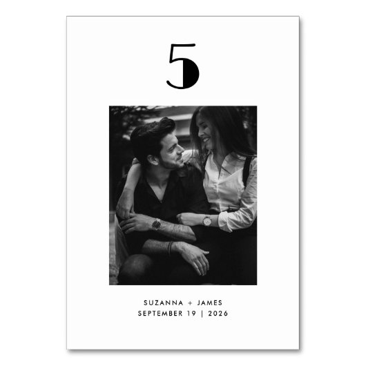 Minimalistisch Typografie Black White Photo Weddin Kaart (Achterkant)