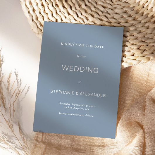 Minimalistisch Typografie Dusty Blue Wedding Save The Date
