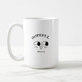 Minimalistisch typografie ontwerp met hoopvolle wr koffiemok