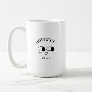 Minimalistisch typografie ontwerp met hoopvolle wr koffiemok