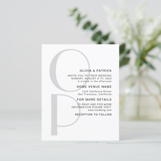 Minimalistisch Typografiemonogram Weddenschap (Staand voorkant)