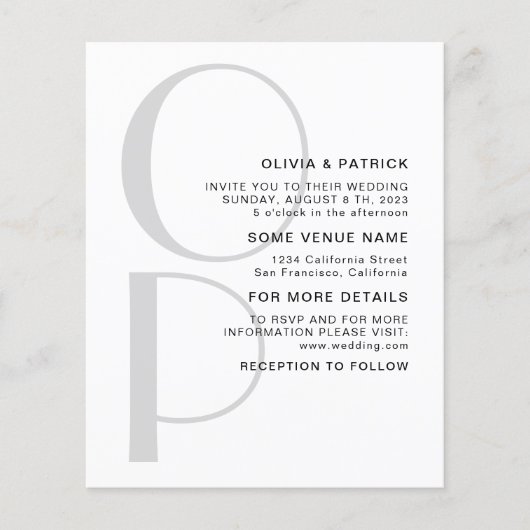 Minimalistisch Typografiemonogram Weddenschap (Voorkant)